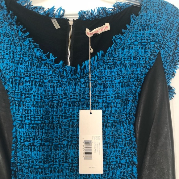 Rebecca Taylor Surf/Black Tweed V Shift Dress NWT - Picture 2 of 5